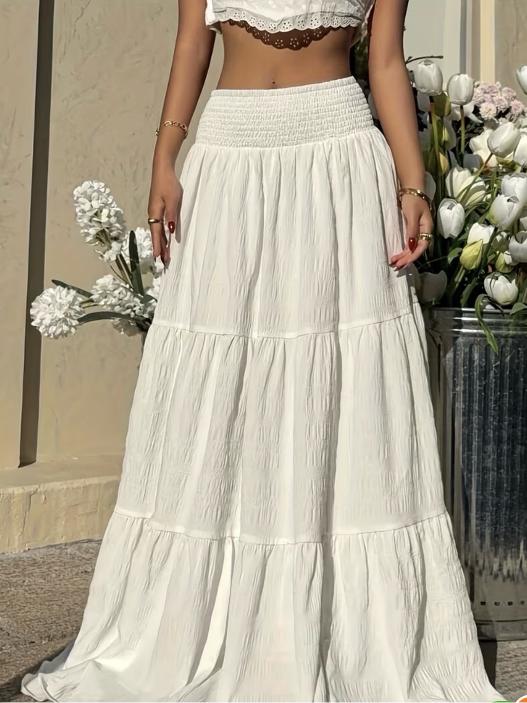 Women’s White Tiered Maxi Skirt Xs